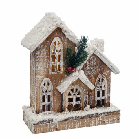 Χριστουγεννιάτικο Στολίδι Λευκό Μπεζ Πολύχρωμο Ξύλο Σπίτι 21 x 9 x 21 cm