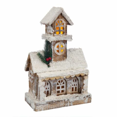 Χριστουγεννιάτικο Στολίδι Λευκό Μπεζ Ξύλο Σπίτι 22 x 11 x 34 cm