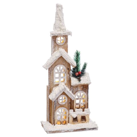 Χριστουγεννιάτικο Στολίδι Λευκό Φυσικό Ξύλο Χιονισμένο Εκκλησία 16 x 8 x 38 cm