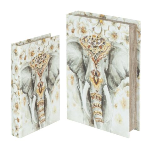 Σετ Διακοσμητικών Κουτιών Signes Grimalt Βιβλίο Ελέφαντας PVC Ξύλο MDF 17 x 5 x 26 cm (x2)