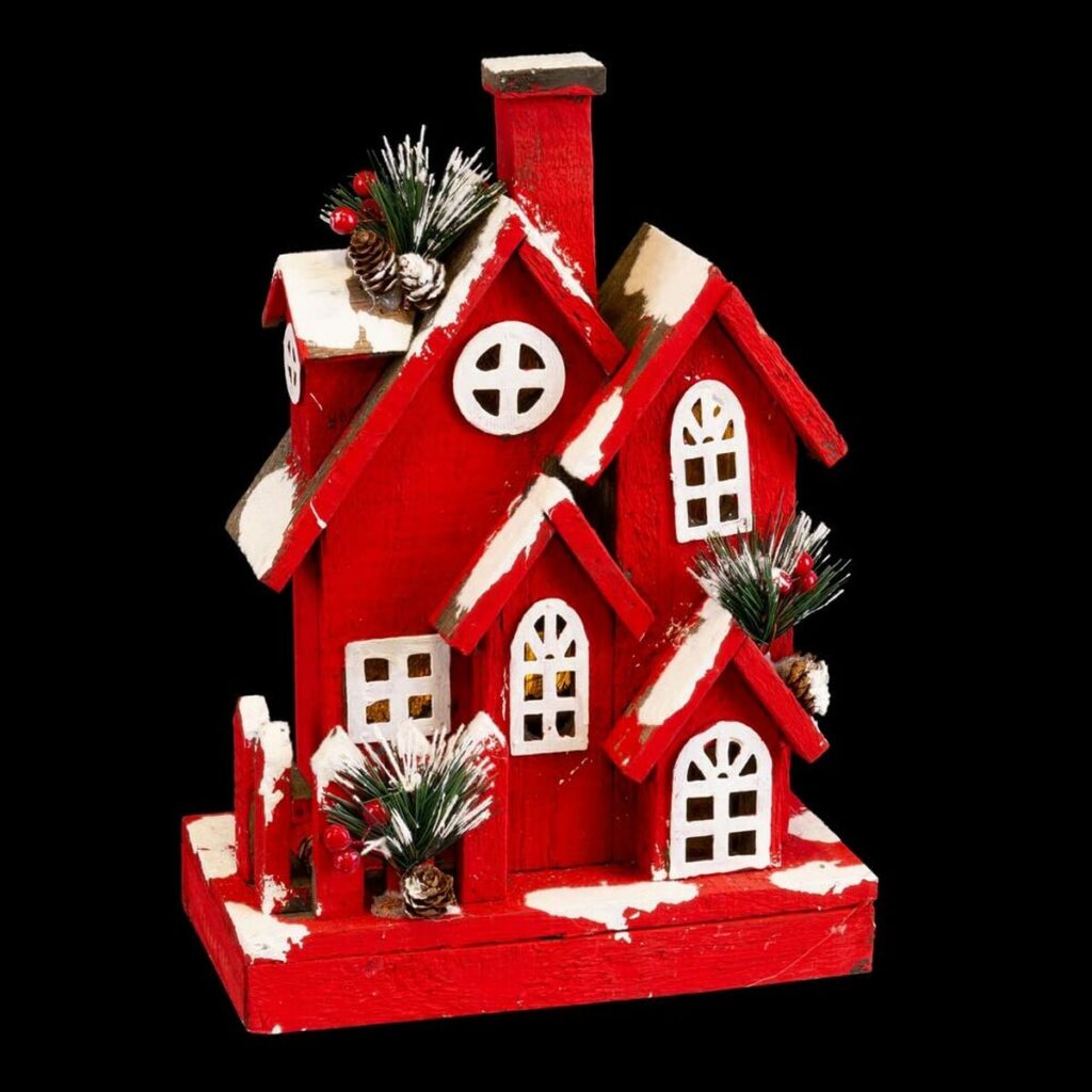 Χριστουγεννιάτικο Στολίδι Κόκκινο Ξύλο Σπίτι 24 x 13 x 33 cm