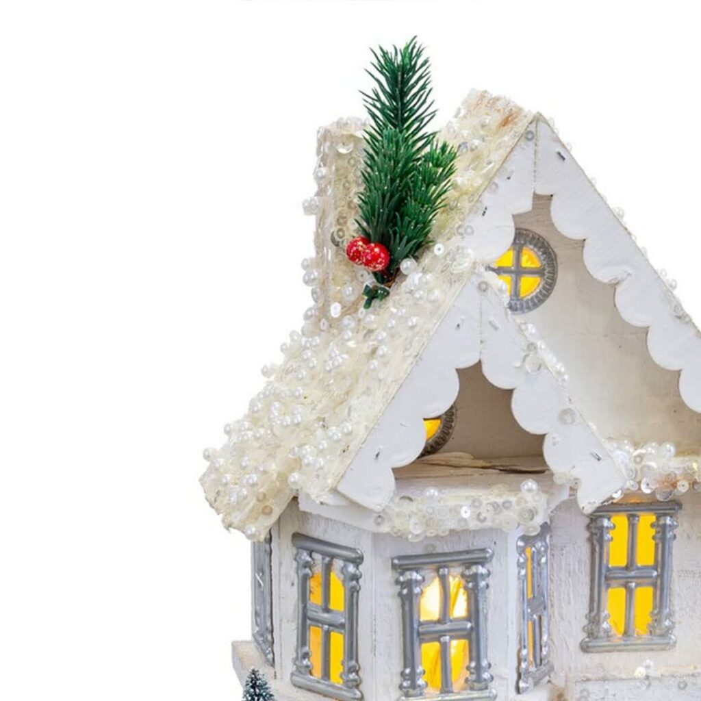 Χριστουγεννιάτικο Στολίδι Λευκό Ξύλο Σπίτι 23 x 14 x 32 cm