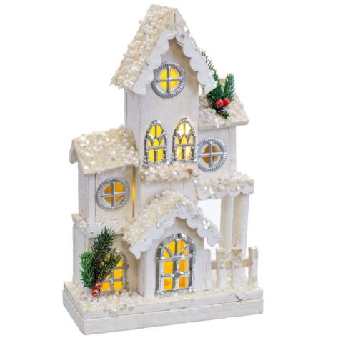 Χριστουγεννιάτικο Στολίδι Λευκό Ξύλο Σπίτι 24 x 11 x 39 cm