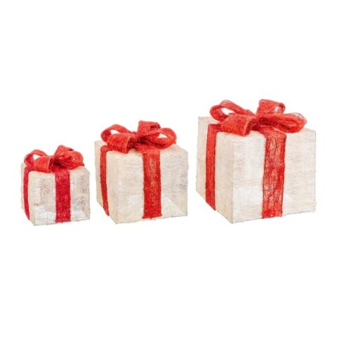 Χριστουγεννιάτικο Στολίδι Λευκό Κόκκινο Μέταλλο ίνα Συσκευασία Δώρου 25 x 25 x 31 cm (3 Μονάδες)