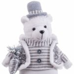 Χριστουγεννιάτικο Στολίδι Λευκό Γκρι Μέταλλο Ύφασμα Πολική αρκούδα 20 x 10 x 33 cm