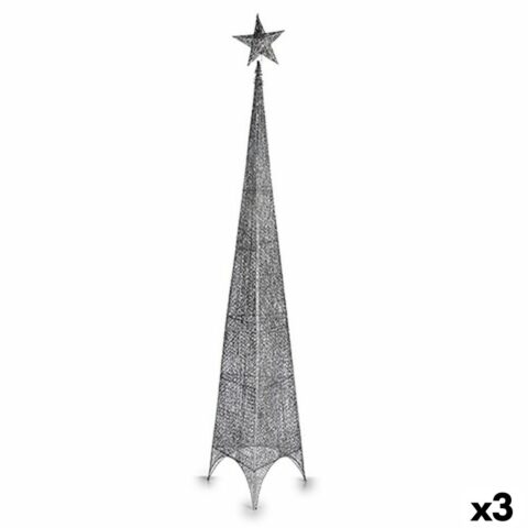 Χριστουγεννιάτικο δέντρο Αστέρι Πύργος Ασημί Μέταλλο Πλαστική ύλη 42 x 218 x 42 cm (3 Μονάδες)