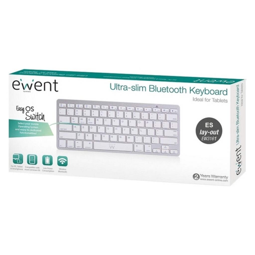 Bluetooth Πληκτρολόγιο Ewent EW3161 Λευκό Ασημί QWERTY