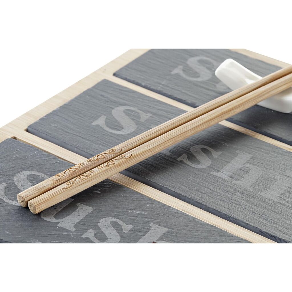 Σετ σούσι DKD Home Decor Μαύρο Φυσικό Bamboo Σχιστόλιθος Ανατολικó 25 x 19 x 3 cm (8 Τεμάχια) (x2)