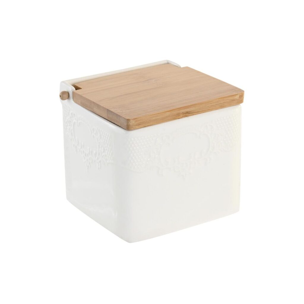 Αλατιέρα με Καπάκι DKD Home Decor Λευκό Φυσικό Bamboo Πορσελάνη 10