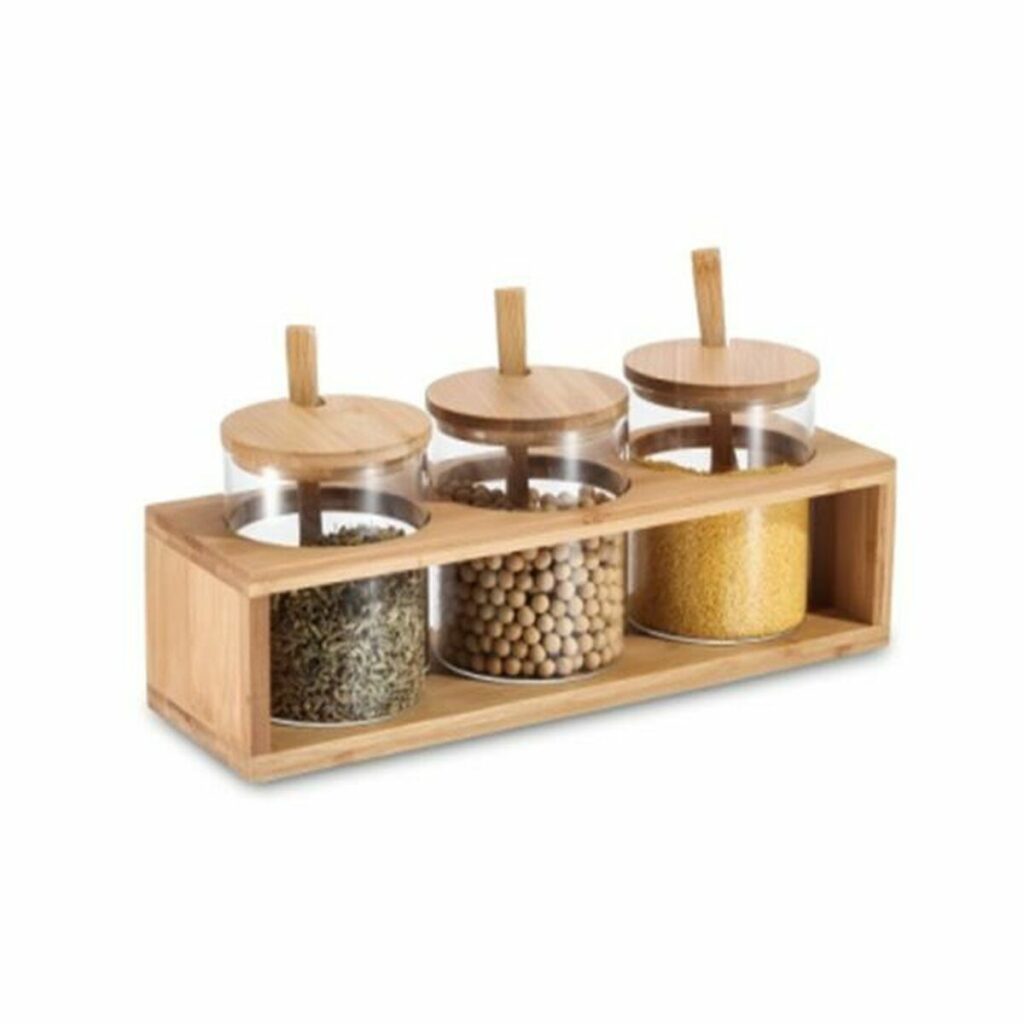 Σετ 3 Δοχεία DKD Home Decor Φυσικό Bamboo Βοροπυριτικό γυαλί 31 x 11 x 10