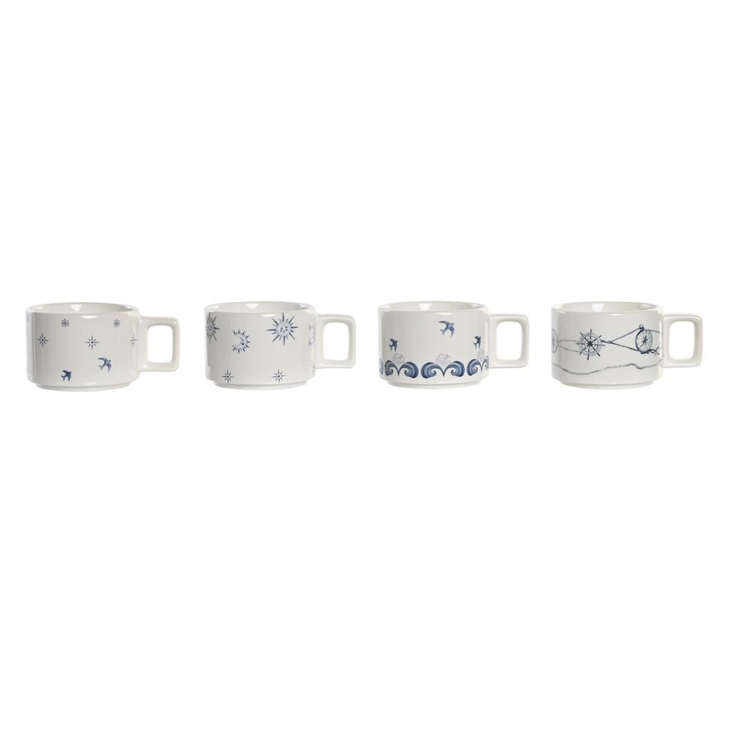 Σετ Κούπες Καφέ DKD Home Decor Μπλε Λευκό Μέταλλο Dolomite 260 ml