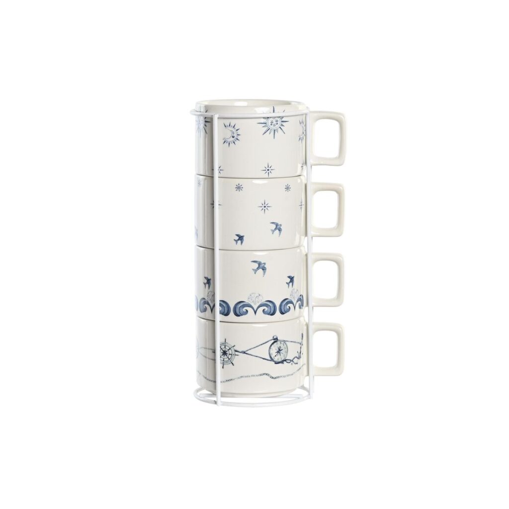 Σετ Κούπες Καφέ DKD Home Decor Μπλε Λευκό Μέταλλο Dolomite 260 ml