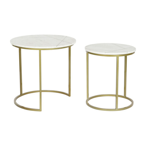 Σετ με 2 τραπέζια Home ESPRIT Λευκό Χρυσό Μέταλλο Μάρμαρο 53 x 53 x 52 cm