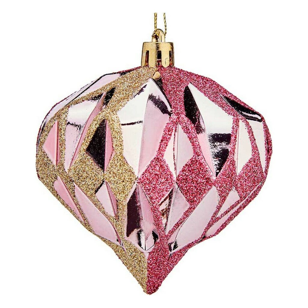 Χριστουγεννιάτικες μπάλες Διαμάντι Ø 8 cm x6 Ροζ Χρυσό Πλαστική ύλη