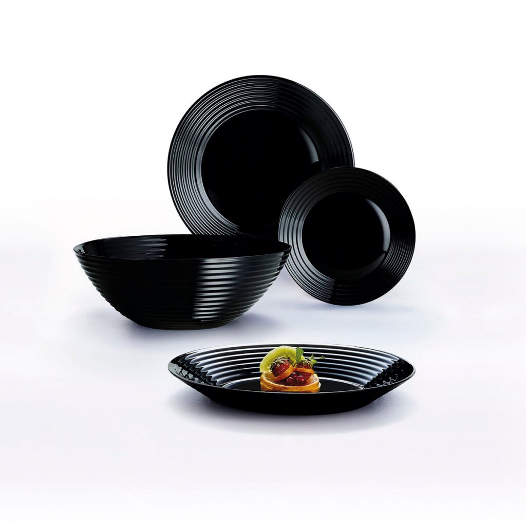 Επίπεδο πιάτο Luminarc Harena Negro Μαύρο Γυαλί 25 cm (24 Μονάδες)