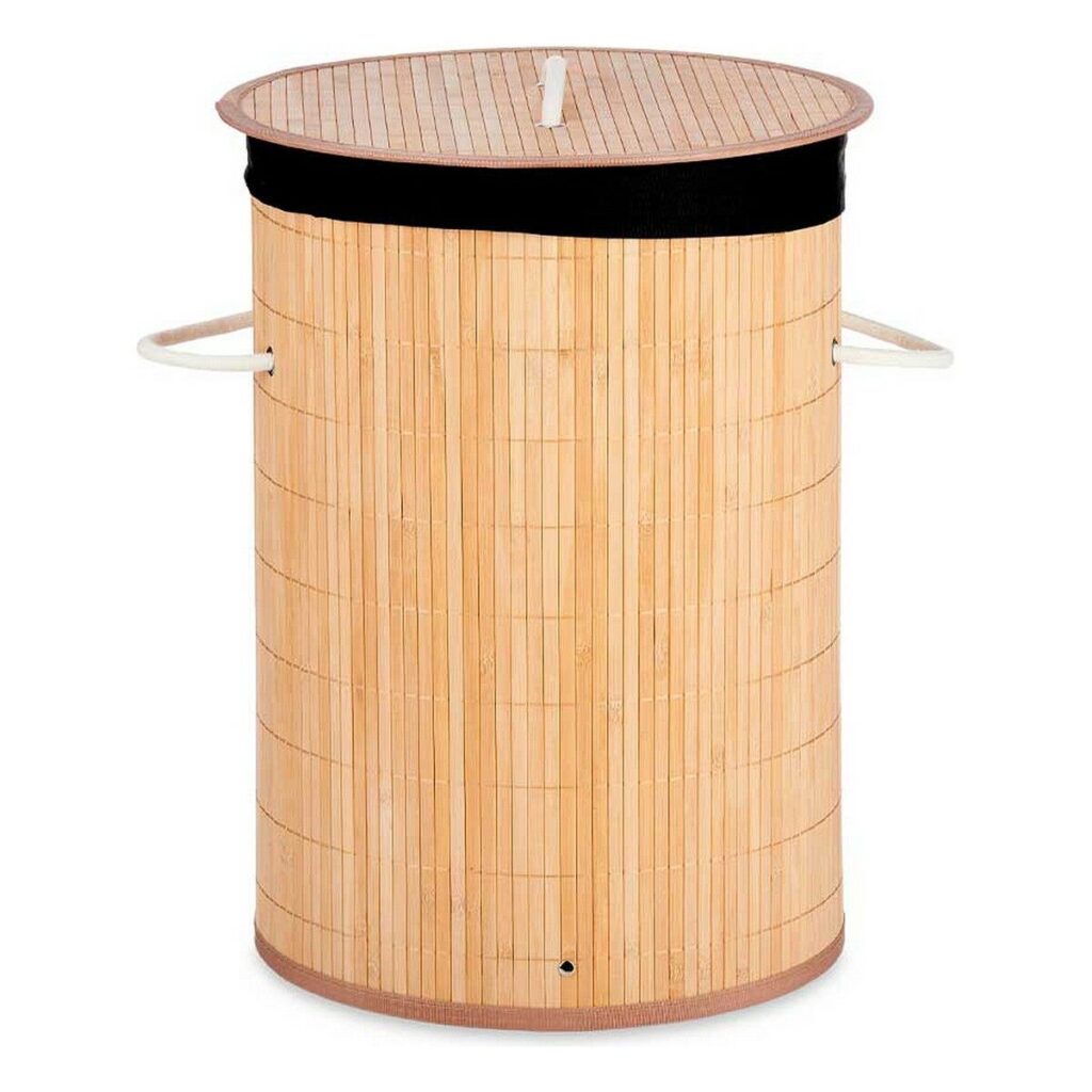 Καλάθι για τα Βρώμικα Ρούχα Μαύρο Φυσικό Μέταλλο Bamboo Ξύλο MDF 48 L (4 Μονάδες)