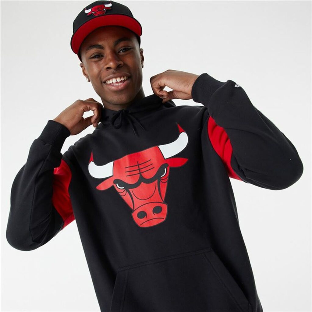 Unisex Φούτερ με Κουκούλα New Era NBA Colour Insert Chicago Bulls Μαύρο