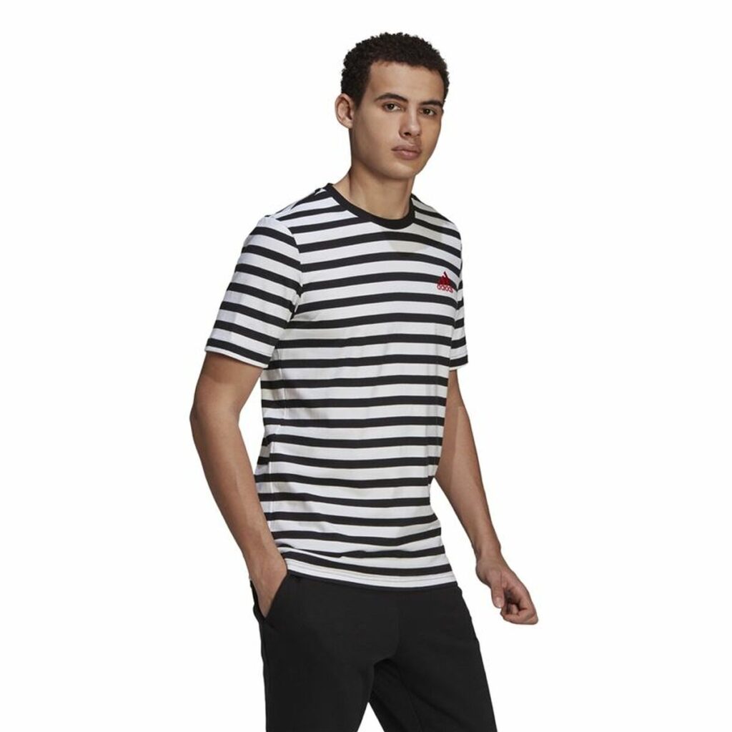 Ανδρική Μπλούζα με Κοντό Μανίκι  Essentials Stripey  Adidas Embroidered Logo Μαύρο