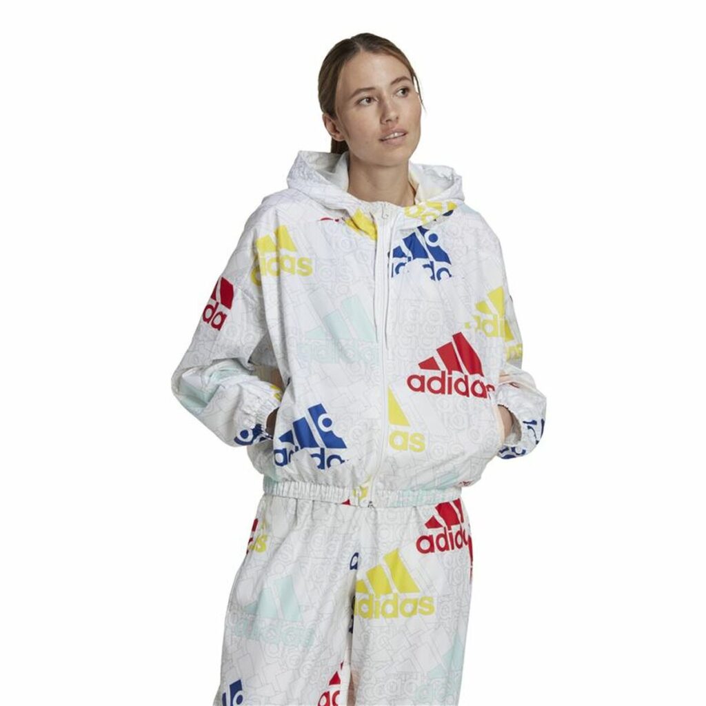 Γυναικείο Αθλητικό Μπουφάν Adidas Essentials Multi-Colored Logo Λευκό