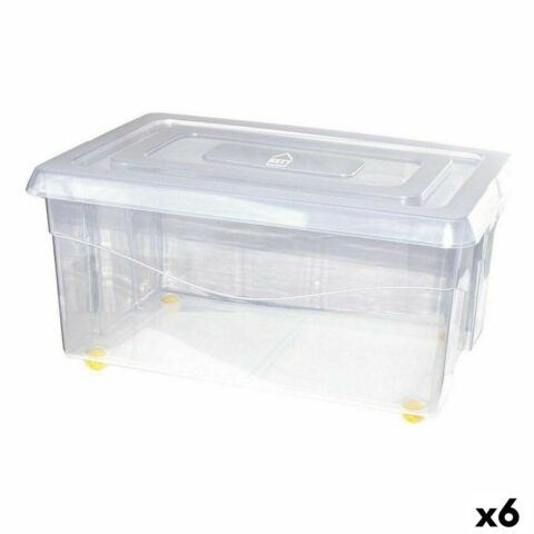 Κουτί Aποθήκευσης με Ρόδες Με καπάκι Διαφανές 45 L (x6)