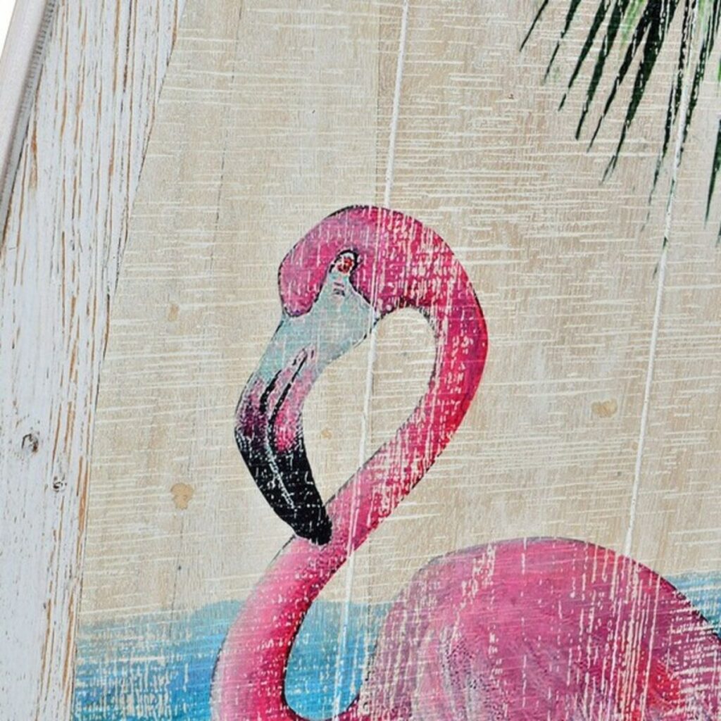 Διακόσμηση τοίχων DKD Home Decor Ξύλο Ροζ φλαμίνγκο Τροπικό