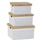 Σετ Κουτιών Αποθήκευσης με Δυνατότητα Τοποθέτησης σε Στοίβα DKD Home Decor Λευκό Φυσικό 42 x 31 x 24 cm