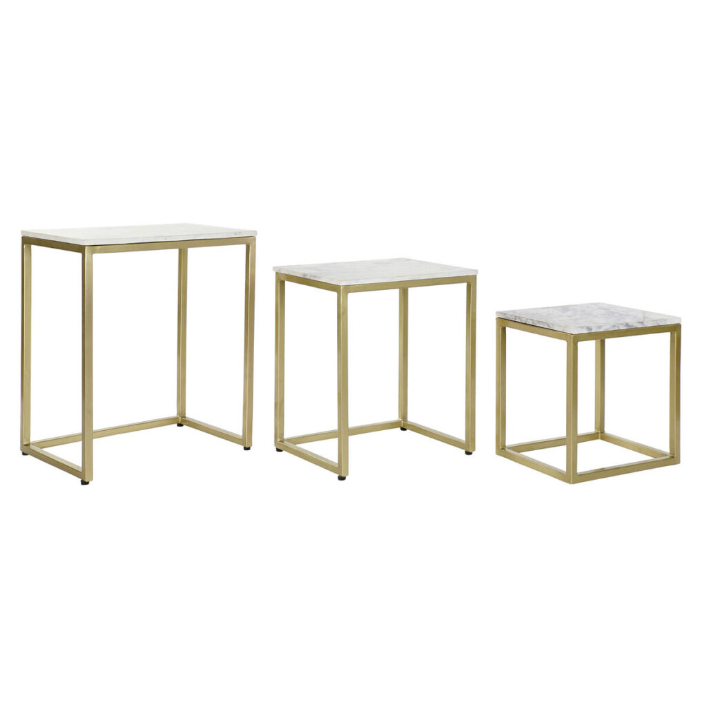 Σετ με 3 τραπέζια DKD Home Decor Λευκό Χρυσό 50 x 35 x 60 cm