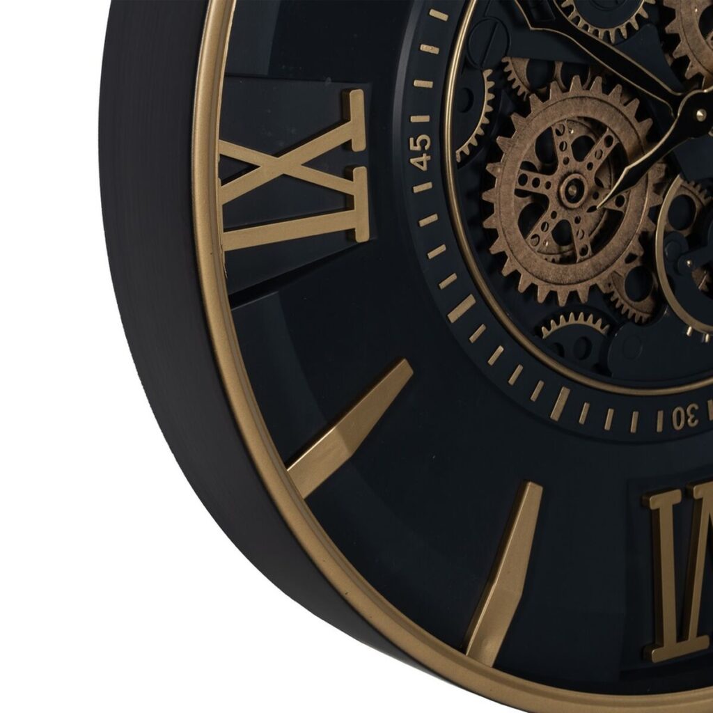 Ρολόι Τοίχου Μαύρο Χρυσό Κρυστάλλινο Σίδερο 59 x 8
