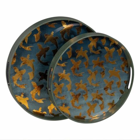 Δίσκος για σνακ Μπλε Χρυσό PVC Κρυστάλλινο Ιχθύες 42 x 42 x 4