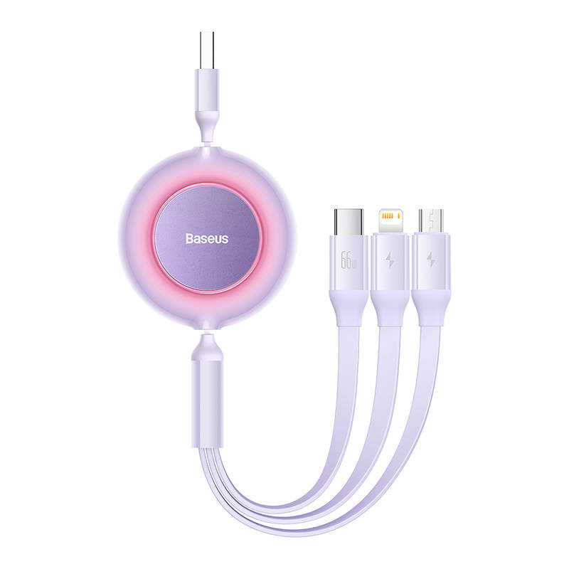 USB 3-in-1 cable for micro USB / USB-C / Lightning 66W / 2A 1.1m (Purple)