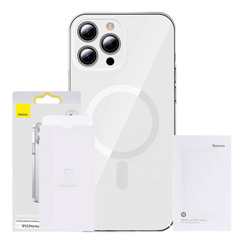 Baseus Μαγνητική Θήκη Σιλικόνης Crystal για iPhone 13 Pro Max + Προστατευτικό Οθόνης Tempered Glass (Διαφανές)