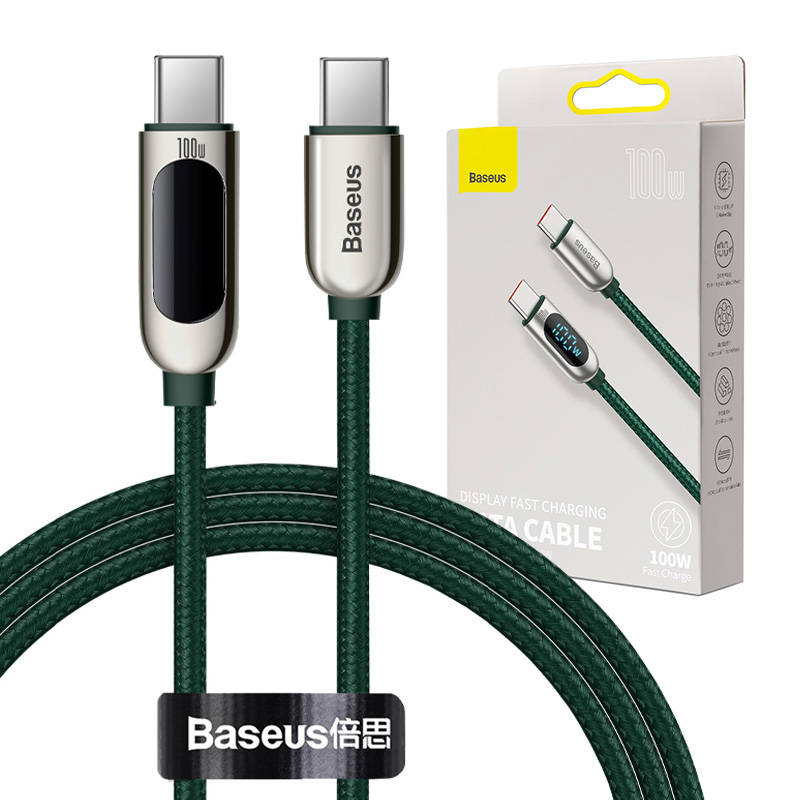 Baseus Καλώδιο USB-C σε USB-C με Οθόνη 100W 1m (Πράσινο)