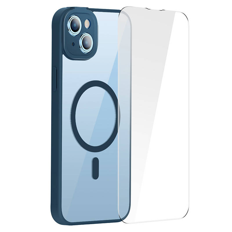 Baseus Μαγνητική Θήκη Frame και Προστατευτικό Οθόνης Tempered Glass για iPhone 14 (Μπλε/Διαφανές)