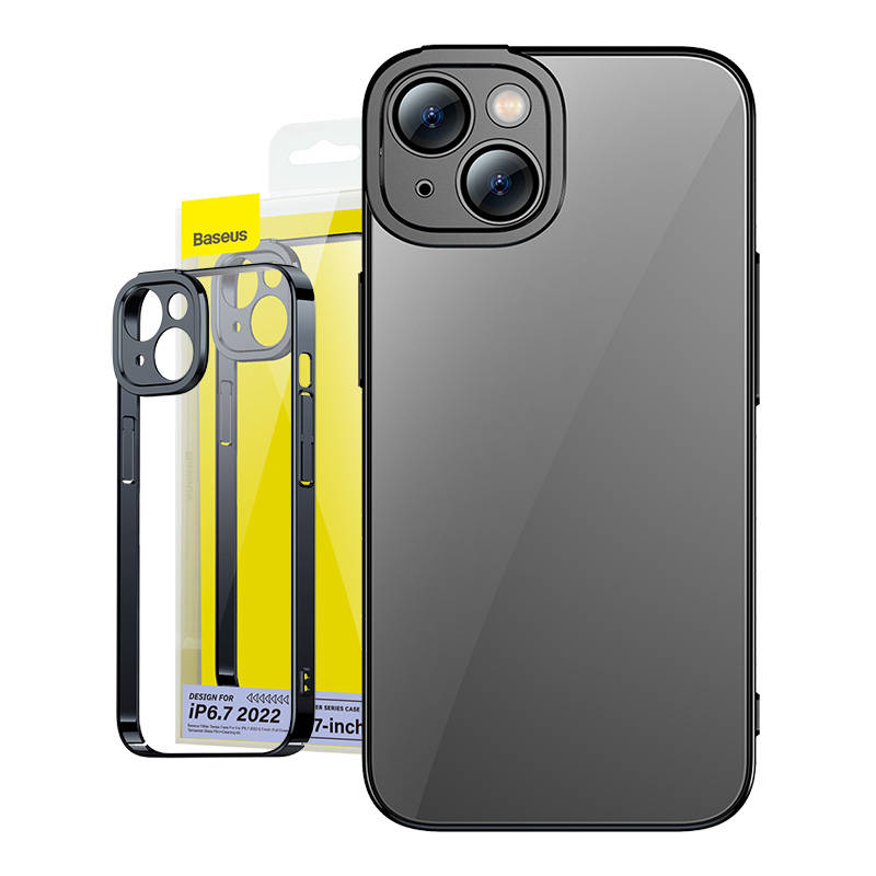 Baseus Θήκη Glitter και Προστατευτικό Οθόνης Tempered Glass για iPhone 14 Plus (Μαύρο/Διαφανές)