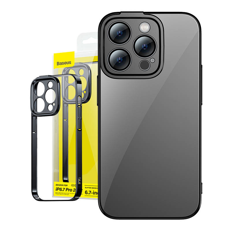 Baseus Θήκη Glitter και Προστατευτικό Οθόνης Tempered Glass για iPhone 14 Pro Max (Μαύρο/Διαφανές)