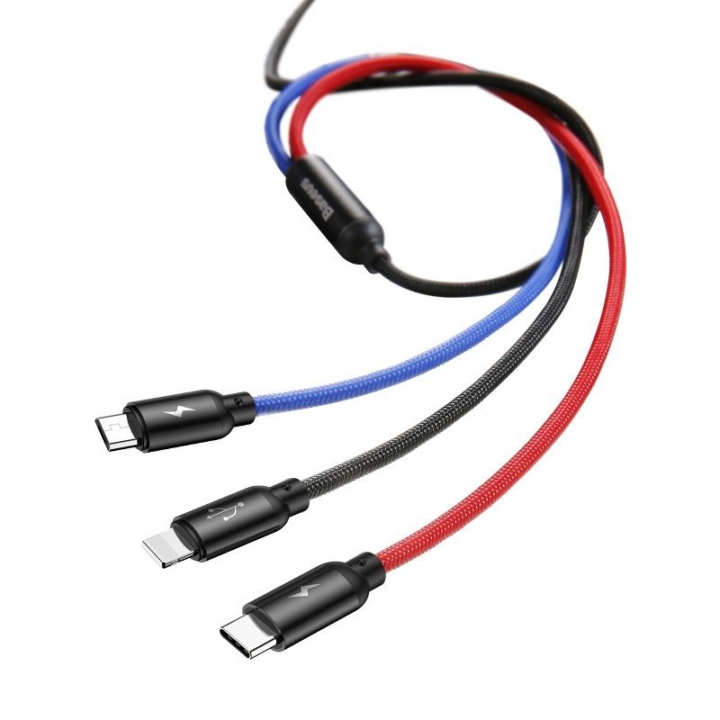 Baseus Καλώδιο USB 3σε1 USB-C/Lightning/MicroUSB 3A 1.2m (Μαύρο)