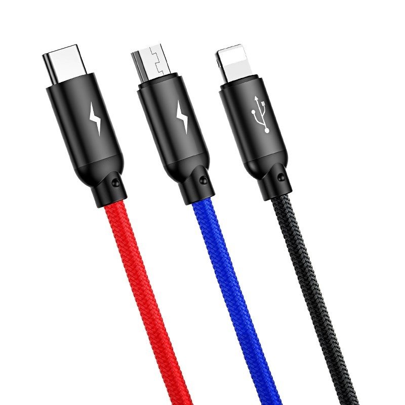 Baseus Καλώδιο USB 3σε1 USB-C/Lightning/MicroUSB 3A 1.2m (Μαύρο)