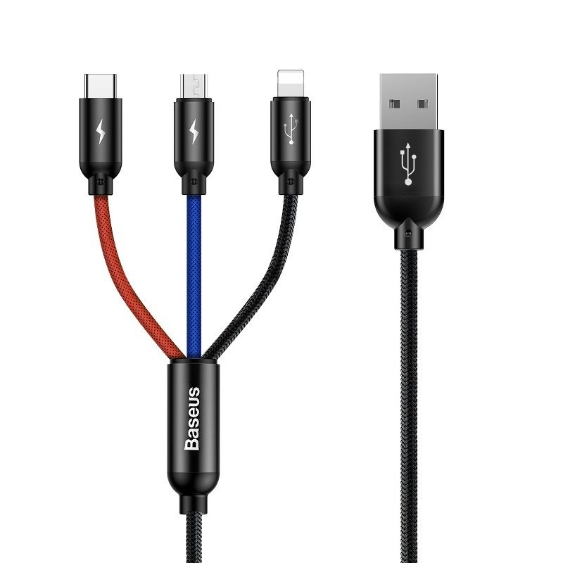 Baseus Καλώδιο USB 3σε1 USB-C/Lightning/MicroUSB 3A 1.2m (Μαύρο)