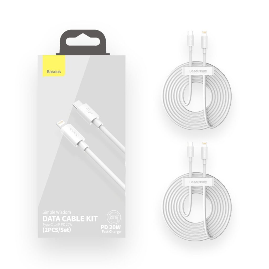 Baseus Καλώδιο Simple Wisdom Data Cable Kit USB-C to Lightning PD 20W 1.5m (Σετ 2τμχ) (Λευκό)