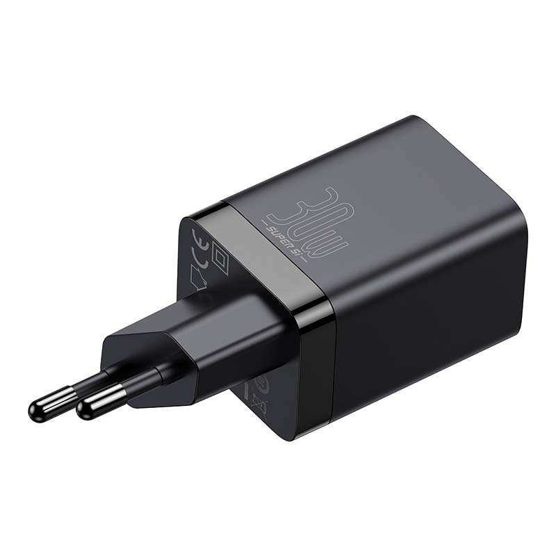 Baseus Γρήγορος Φορτιστής Super Si Pro  USB + USB-C 30W (Μαύρο)