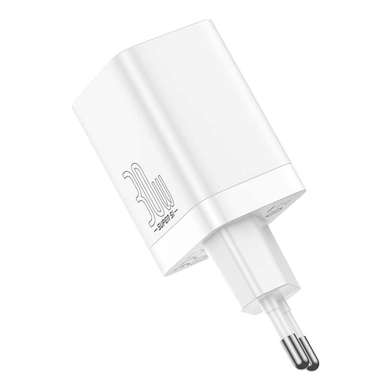 Baseus Γρήγορος Φορτιστής Super Si Pro  USB + USB-C 30W (Λευκό)