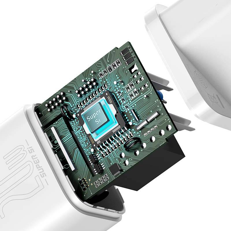 Baseus Γρήγορος Φορτιστής Super Si 1C 20W με Καλώδιο USB-C σε Lightning 1m (Λευκό)