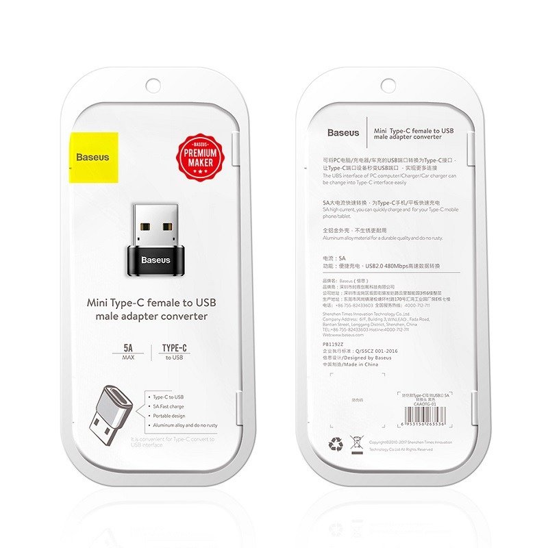 Baseus Μετατροπέας USB-C σε USB-A 3A (Μαύρο)