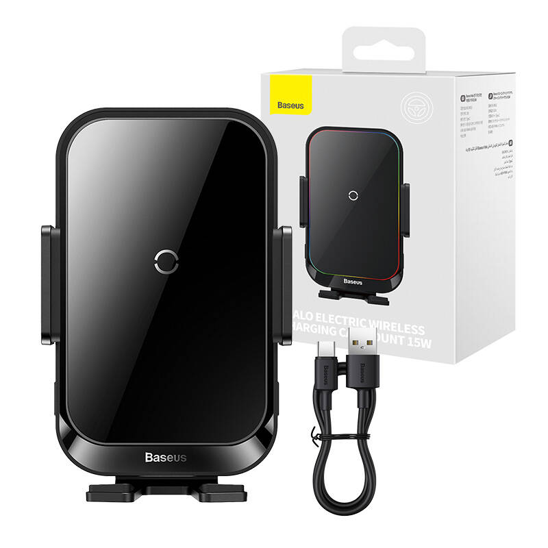 Car holder Baseus Halo with 15W inductive charger (black)