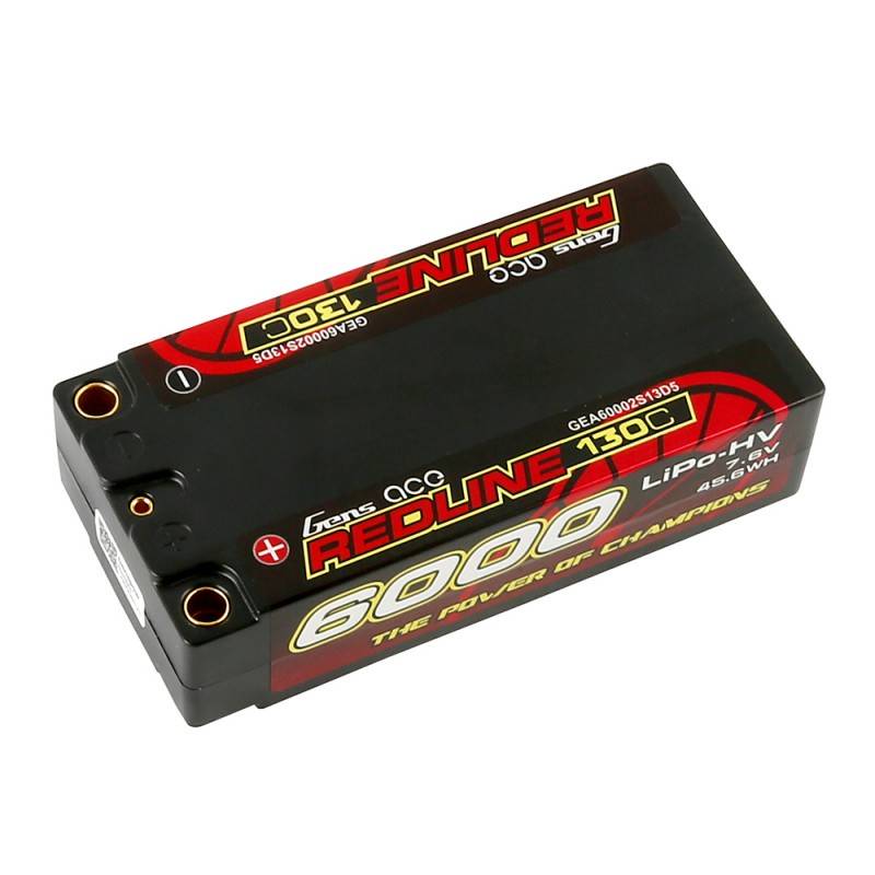 Gens Ace Redline 6000mAh 7.6V 130C 2S2P HardCase HV Shorty Battery
