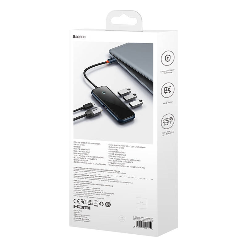 Baseus Docking Station 5σε1 AcmeJoy Series USB-C σε 2xUSB 3.0 + USB 2.0 + USB-C PD + HDMI (Γκρι)