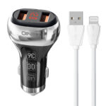LDNIO Φορτιστής Αυτοκινήτου C2 2USB με Καλώδιο Lightning (Μαύρο/Ασημί)