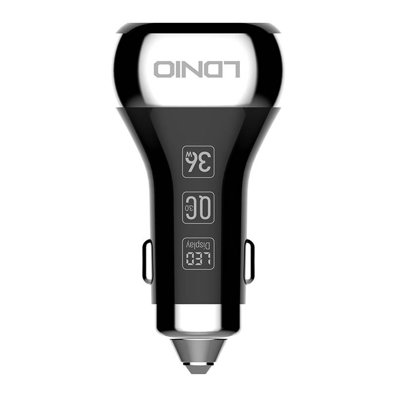 LDNIO Φορτιστής Αυτοκινήτου C2 2USB με Καλώδιο Lightning (Μαύρο/Ασημί)