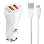 LDNIO Φορτιστής Αυτοκινήτου C511Q 2USB με Καλώδιο MicroUSB (Λευκό)