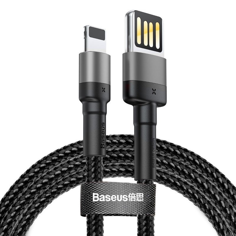 Baseus Καλώδιο USB σε Lightning Cafule Διπλής Όψης 2.4A 1m (Γκρι/Μαύρο)